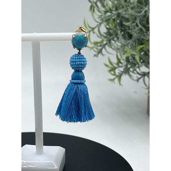 J. Crew Blue Rhinestone and Tassel Drop Pierced Earrings - Picture 11 of 11